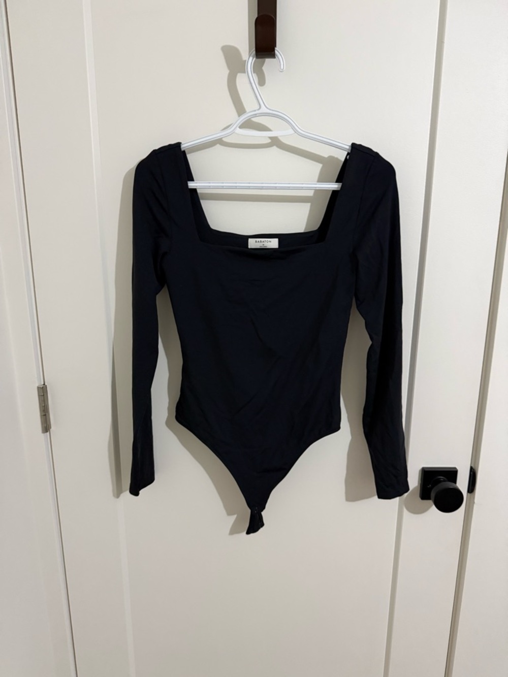 Babaton Black Long Sleeve Square-Neck Bodysuit
